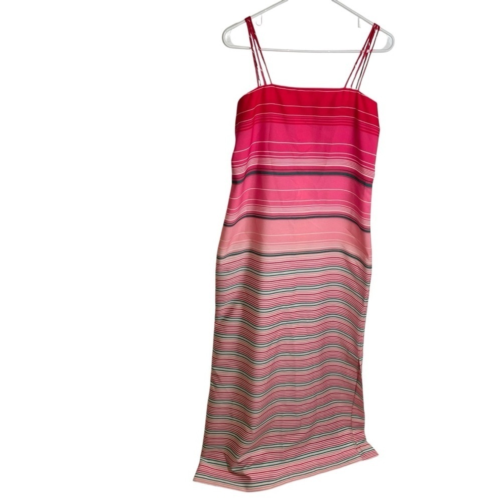 Vintage‎ Nat Kaplan Couture Women's Midi Dress Pink Stripes Sleeveless Side Slit